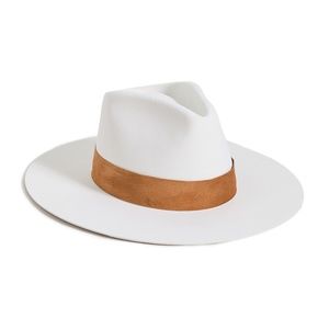 JANESSA LEONE Off White Leather Band FEDRA Wide Brim DAYNA HAT  SIZE SMALL